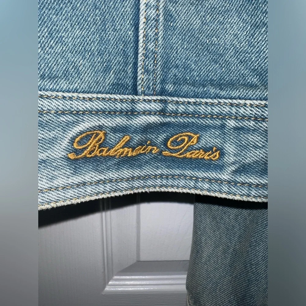 BALMAIN Gold Logo Button Denim Jacket - Picture 6 of 11